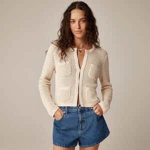NWT!! J. CREW Open Pointelle Stitch Cardigan Sweater Pockets Cropped Medium